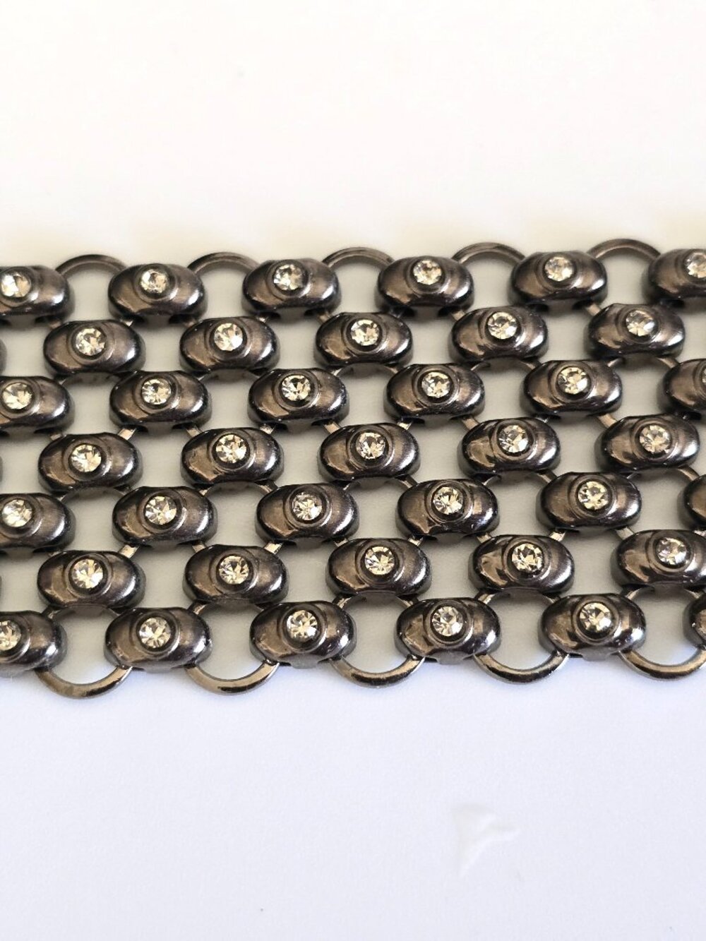 Gunmetal Bracelet Rhinestone Chain Wide Statement